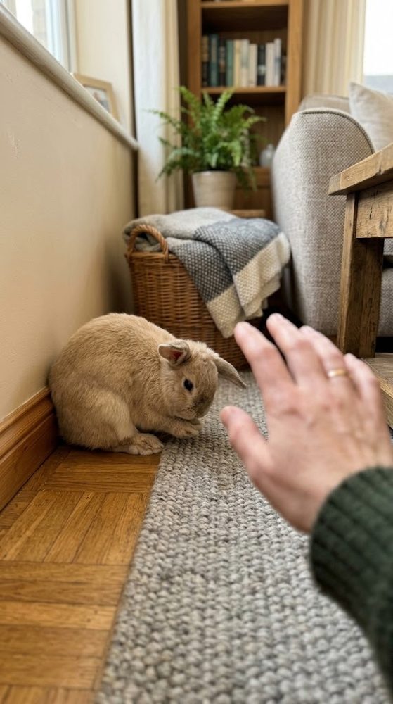 Lapin prostré dans un coin, une posture qui doit alerter
